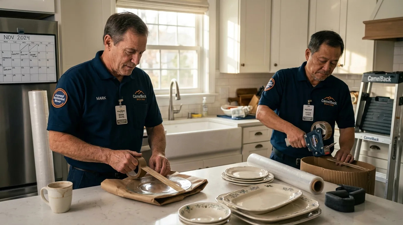 Professional crew packing kitchen dishware in New Orleans, LA